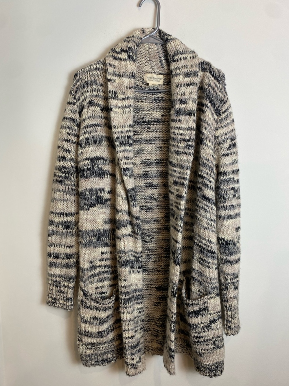 Denim & Supply Ralph Lauren Long Wool Blend Duster Cardigan Cream Black Size M